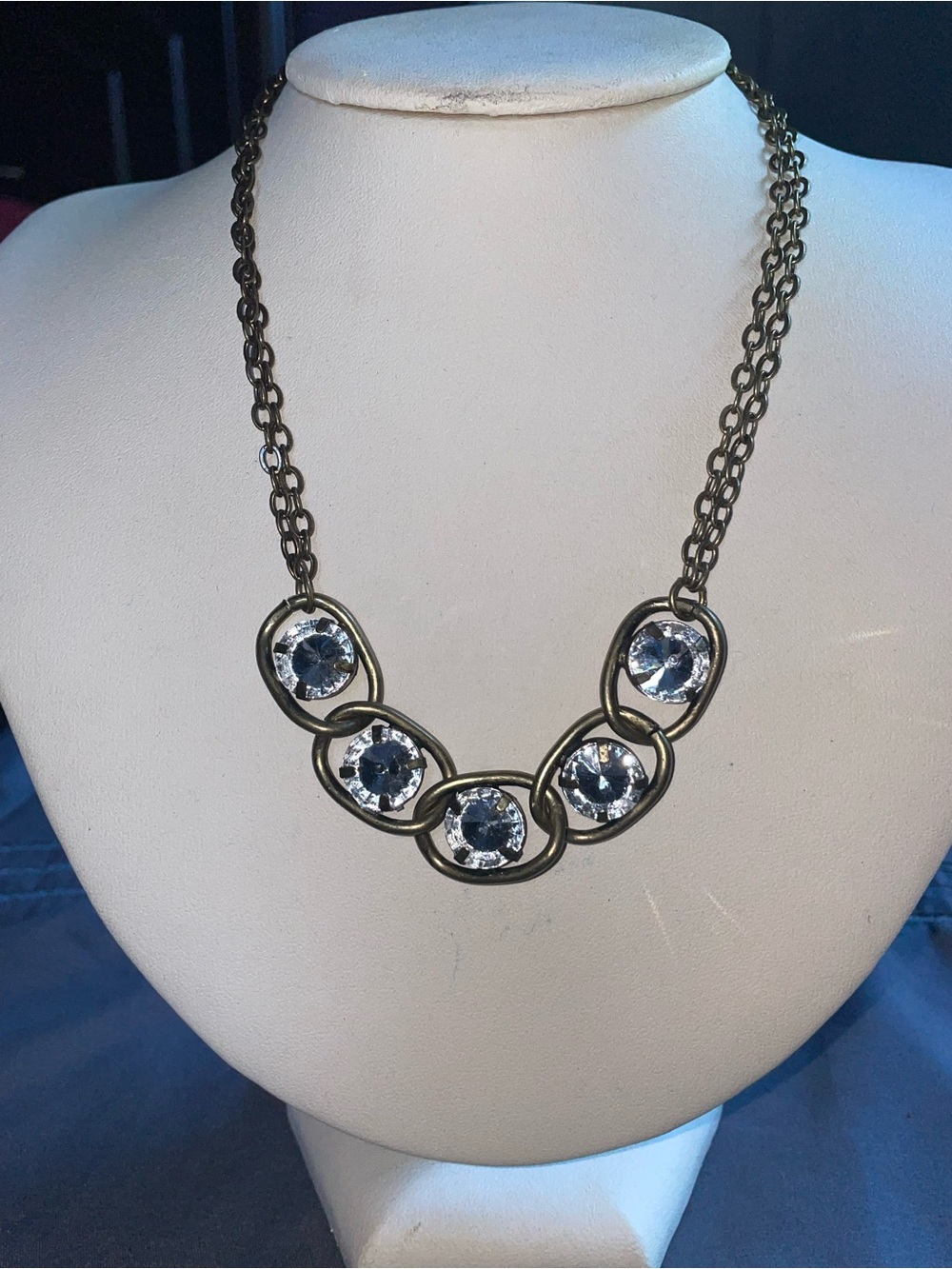 American Rag Gold Tone Link Necklace with Clear Crystals